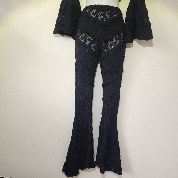 Charo Ruiz Ibiza galit paneled stretch-lace and gauze Black Pants Size Small - Picture 2 of 9